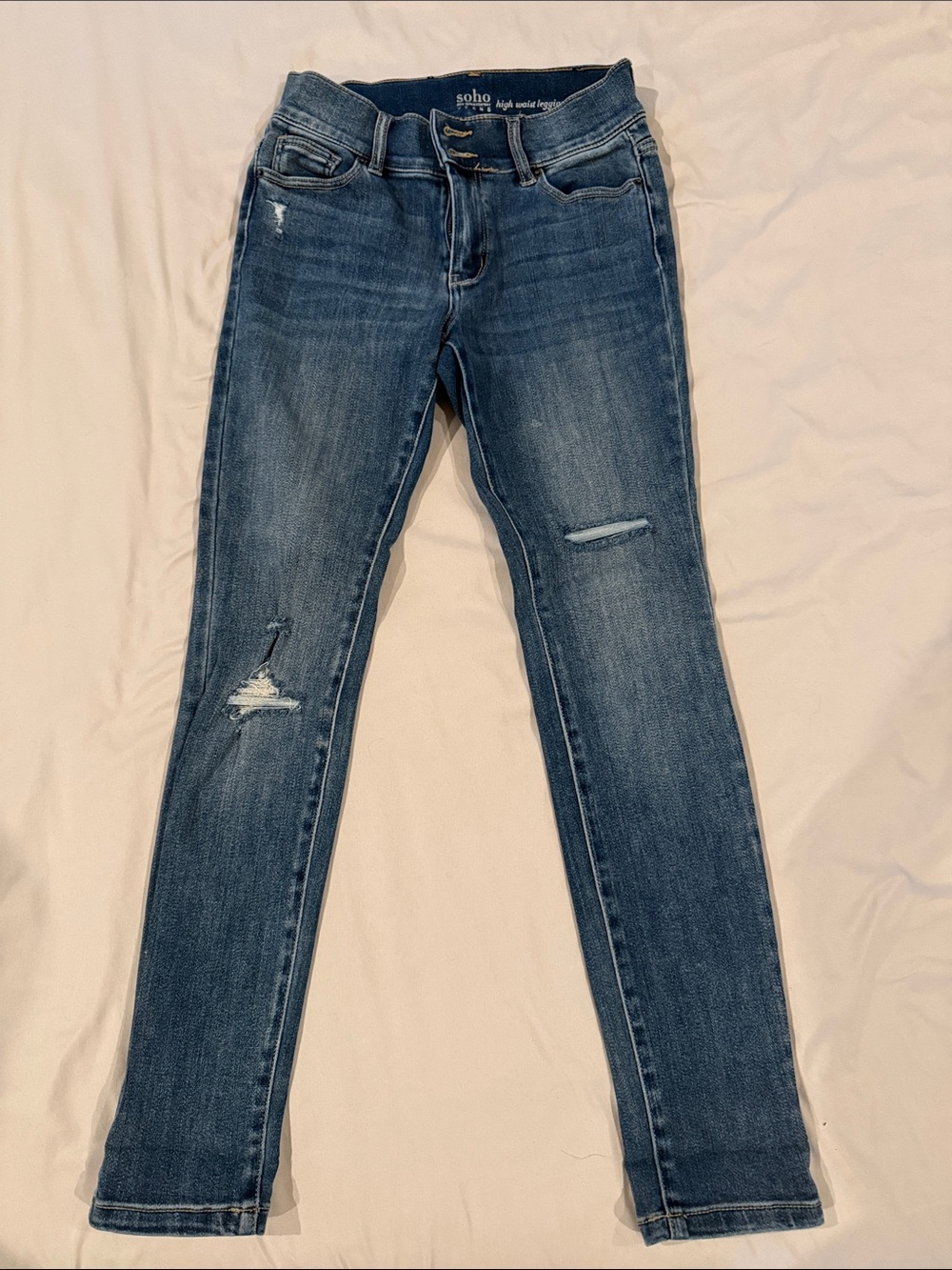 SOHO Women's Skinny Jeans in Dark Blue with Distressed Details